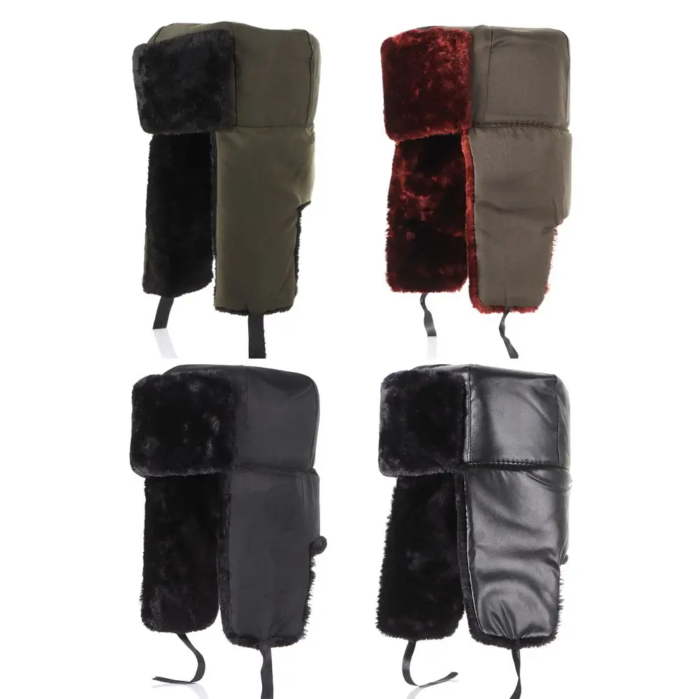 Inverno quente earflap bonnet neve bonés trapper bombardeiro chapéus de pele chapéu de esqui russo ushanka