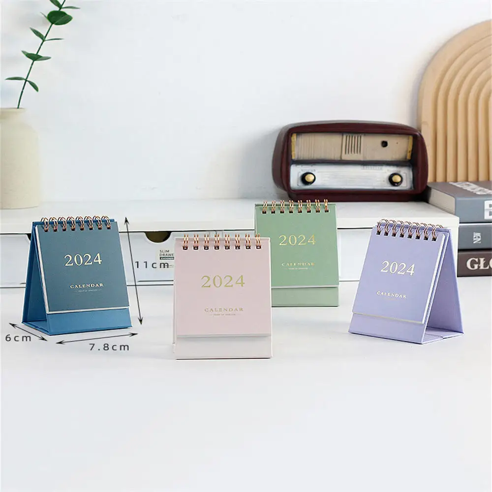 2024 Mini Desk Calendar Simple Solid Color Desktop Calendars DIY Portable Dual Daily Schedule Table Planner School Supplies