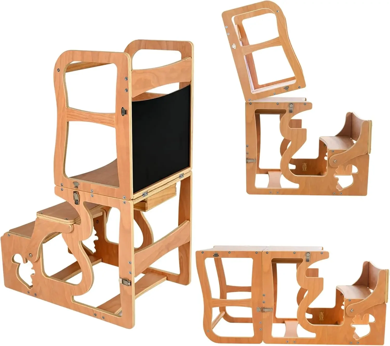 Tower Kitchen Stool  Standing with Chalkboard, 3 in 1 Step Stools for Kids Back, Learning Wooden Kitchen, Free Hands, Easy Assem