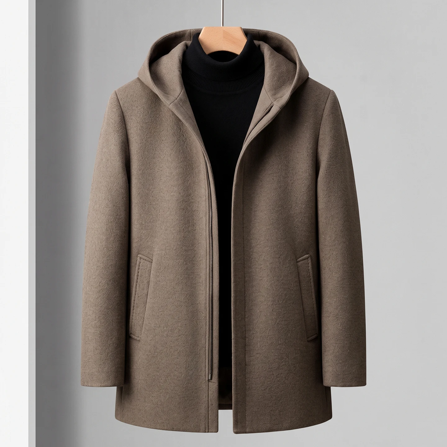 2026 Winter Men's Hooded Woolen Coats With Detachable Down Liner Business Casual Windproof Warm Overcoat Outerwear Puffer Jacket