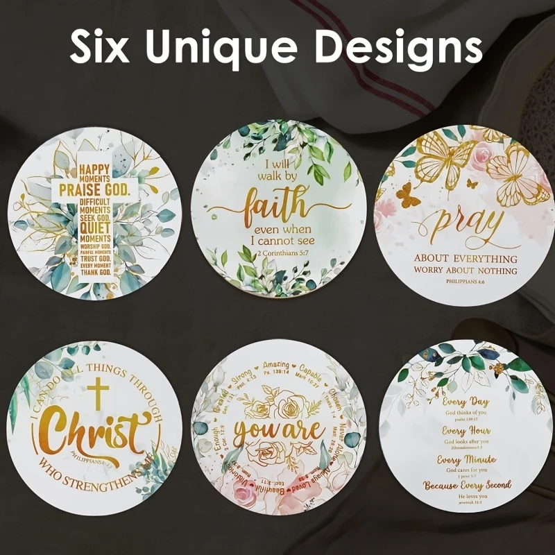 10cm 2D Christian Gifts Motivational Quotes Floral Pattern Wooden Coasters for Home Tabletop Decoration Coffee Shop Party