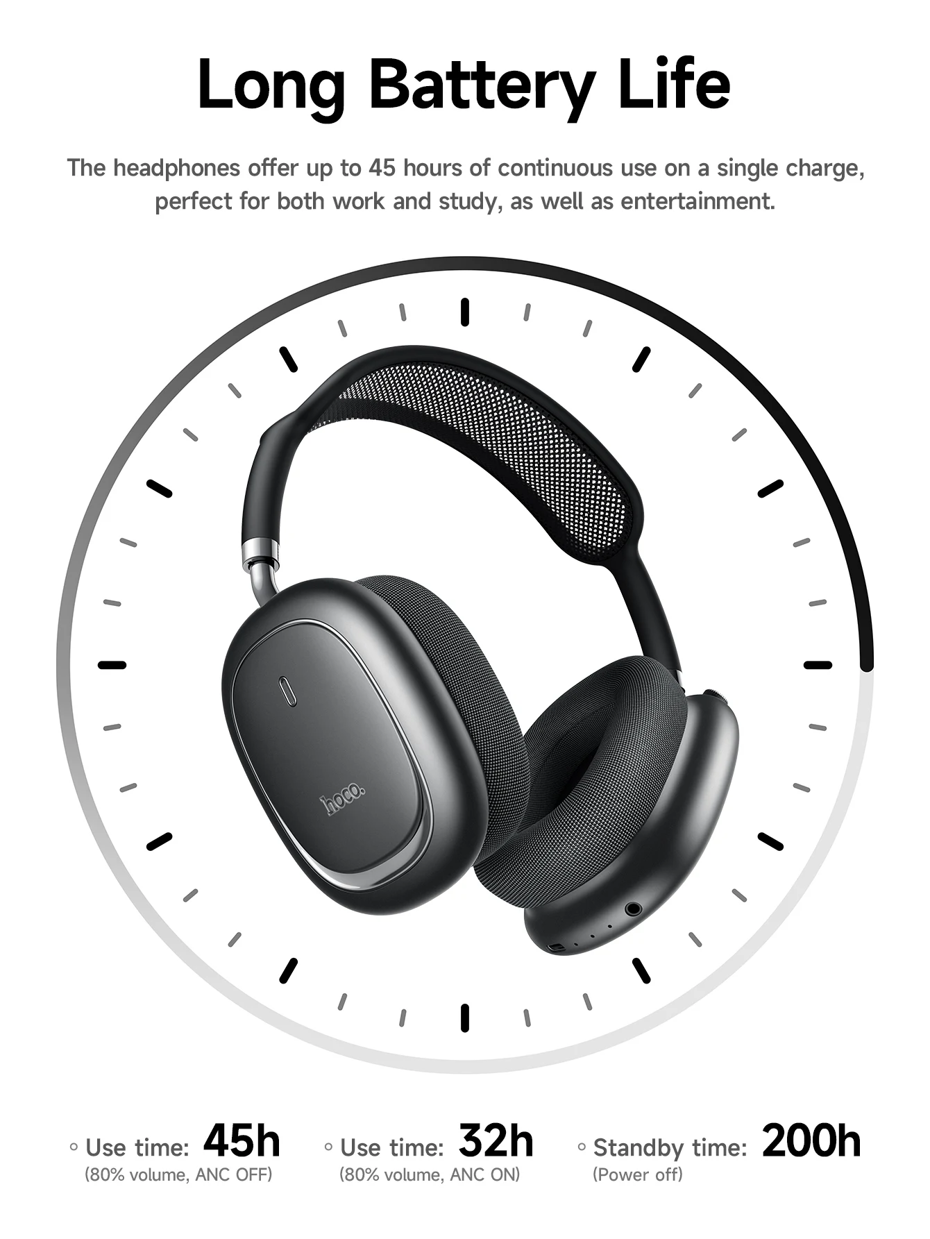 HOCO W68 ANC Geräuschunterdrückende Bluetooth 6.0 Kopfhörer Kabellose Headsets mit App-Steuerungsfunktion und Mikrofon für Telefonanrufe – Detail 4