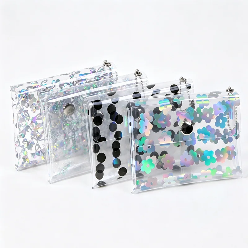 Transparent Colorful Laser Pattern PVC Double-Layer Card Holder Storage Business Card  Black Polka Dot Coin Purse Stationery