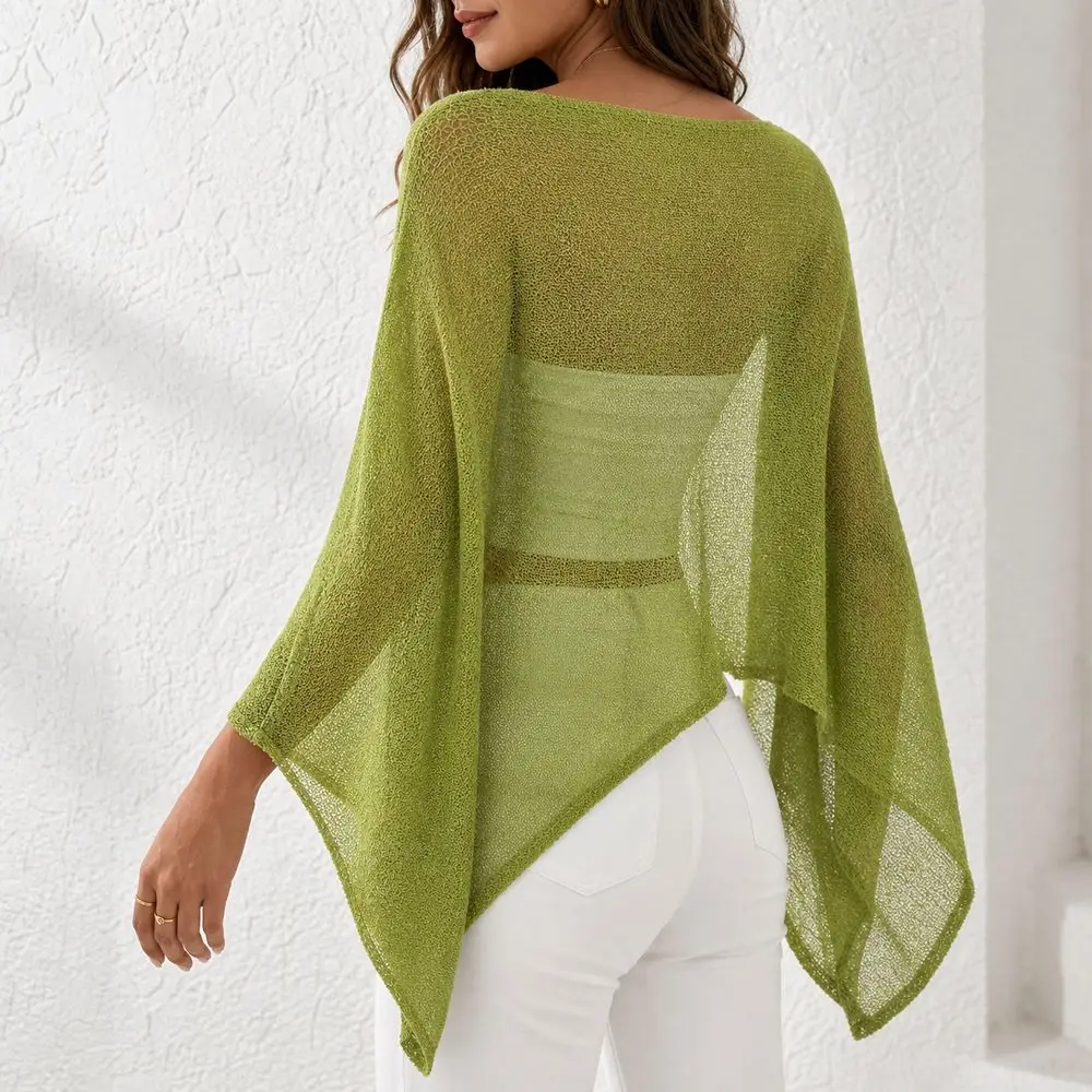 Stylish Off Shoulder Poncho Tops Sheer Design Floral Pattern Crochet Poncho Plus Size Asymmetrical Cut Sheer Top Party