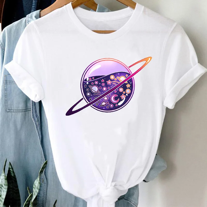 

Women's Clothing Summer Fashion Casual Versatile Sexy Minimalist Planet Pattern Printed Round Neck T-shirt