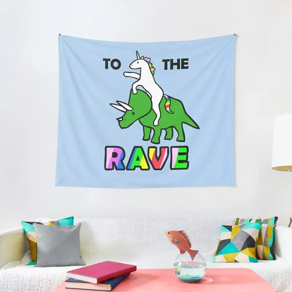 To The Rave! (Unicorn Riding Triceratops) Tapestry Decor For Bedroom Home Supplies Carpet On The Wall Tapestry