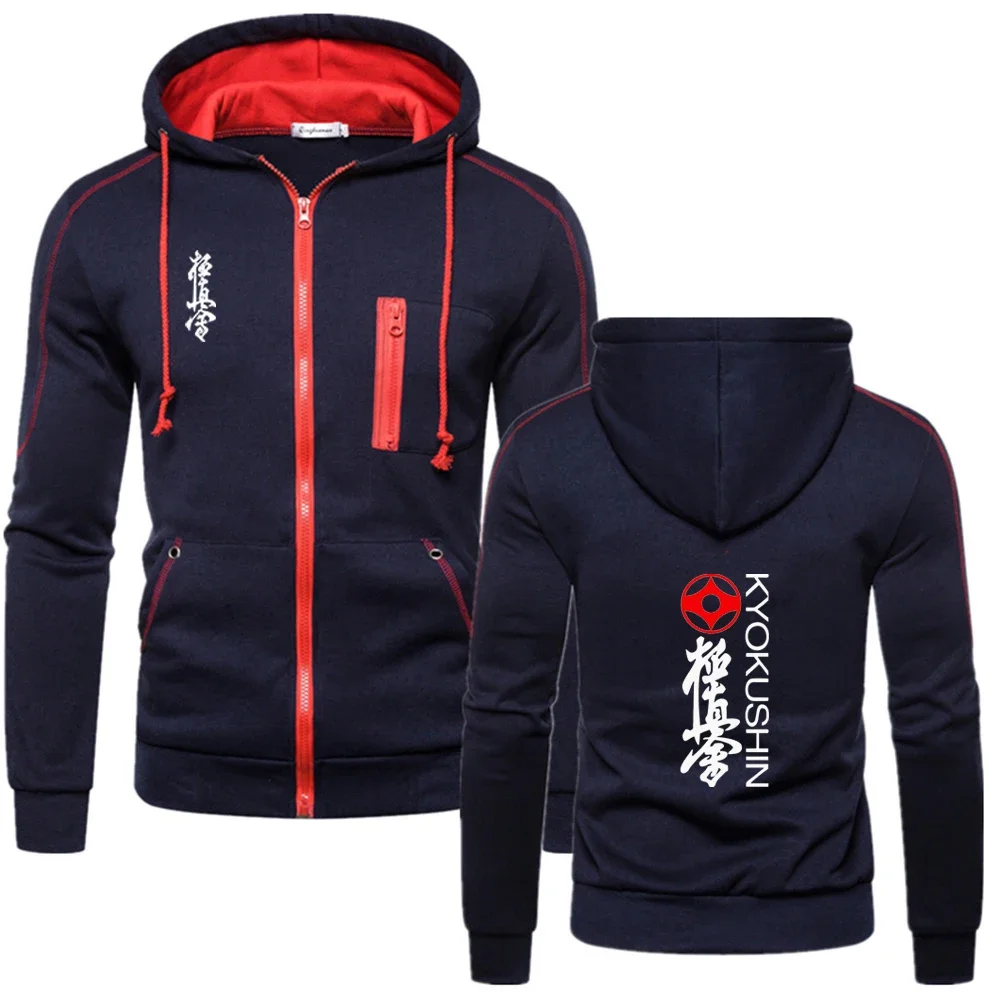 2024 primavera otoño hombres Kyokushin Karate Logo impresión deportes Casual cremallera Color sólido sudadera con capucha chaqueta con cremallera sudaderas con capucha