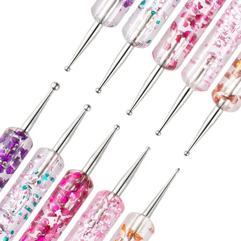 5 Pcs/set Nail Art Dotting Pen Crystal Beads Handle 2 Ways Drawing Painting Steel Rhinestones Manicure Tools