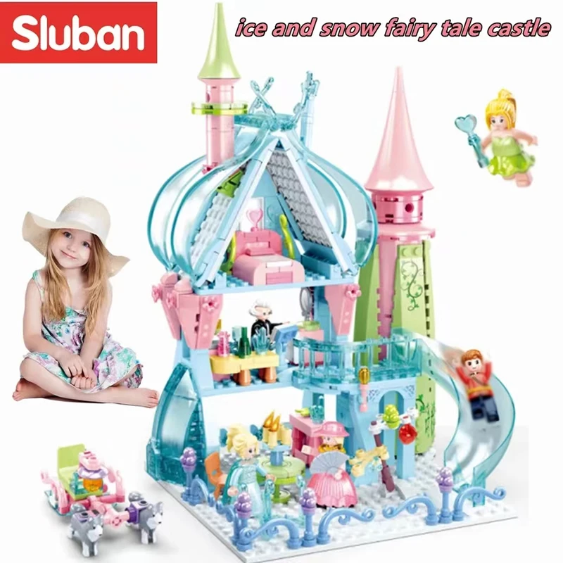 Sluban Friends Expert Romantic Princess Building Blocks Snow Pink Dream Royal Castle Bricks Assembly DIY Creative Girls Toys