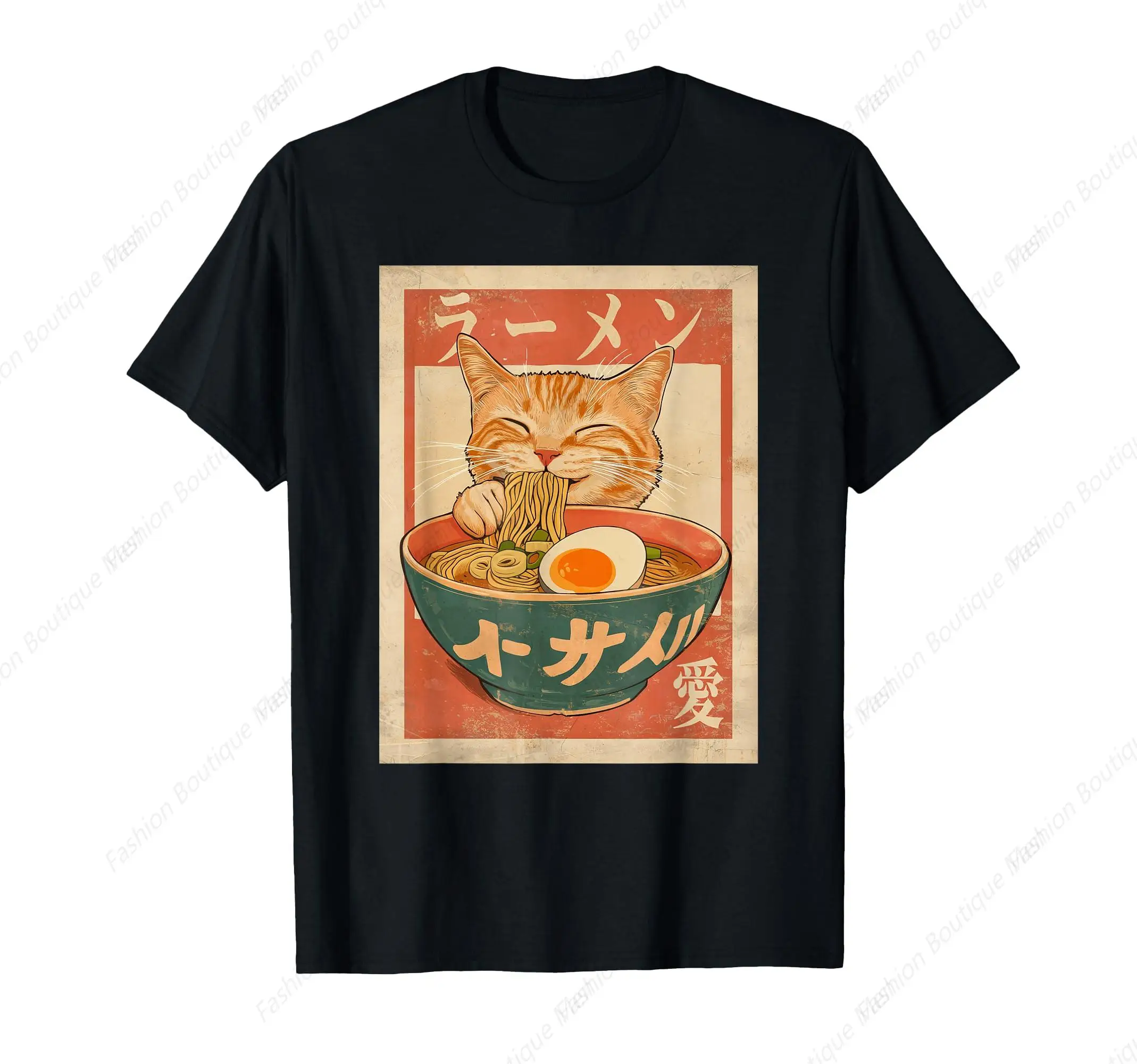 

Funny Cat Ramen Noodle Japanese Anime Kawaii Gifts Men Women T-Shirt Anime Lovers Short Sleeve