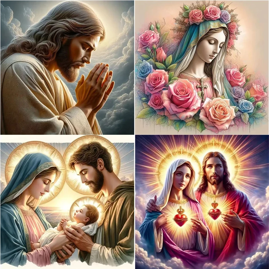 

Flower Holy Mother baby Diamond Painting Jesus Mary Full Rhinestone Picture Embroidery kit Portrait Sacred Heart Wall Decoration