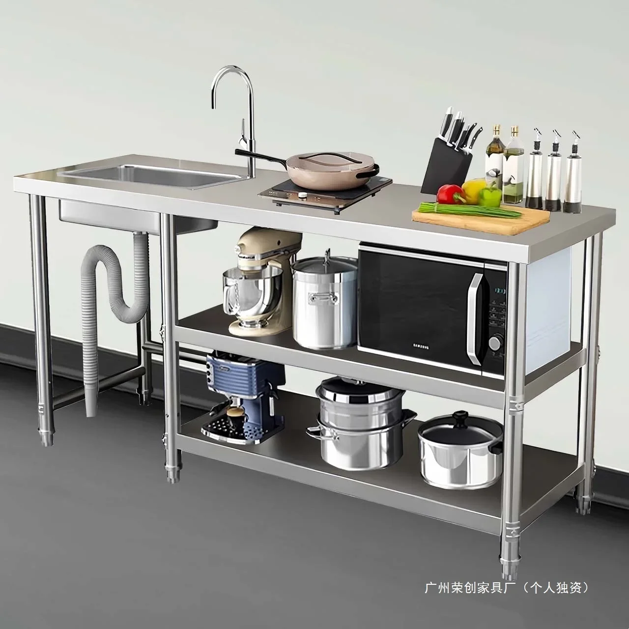 Stainless steel workbench Sink stove rack Kitchen chopping board Vegetable washing bowl Sink storage and sorting Storage