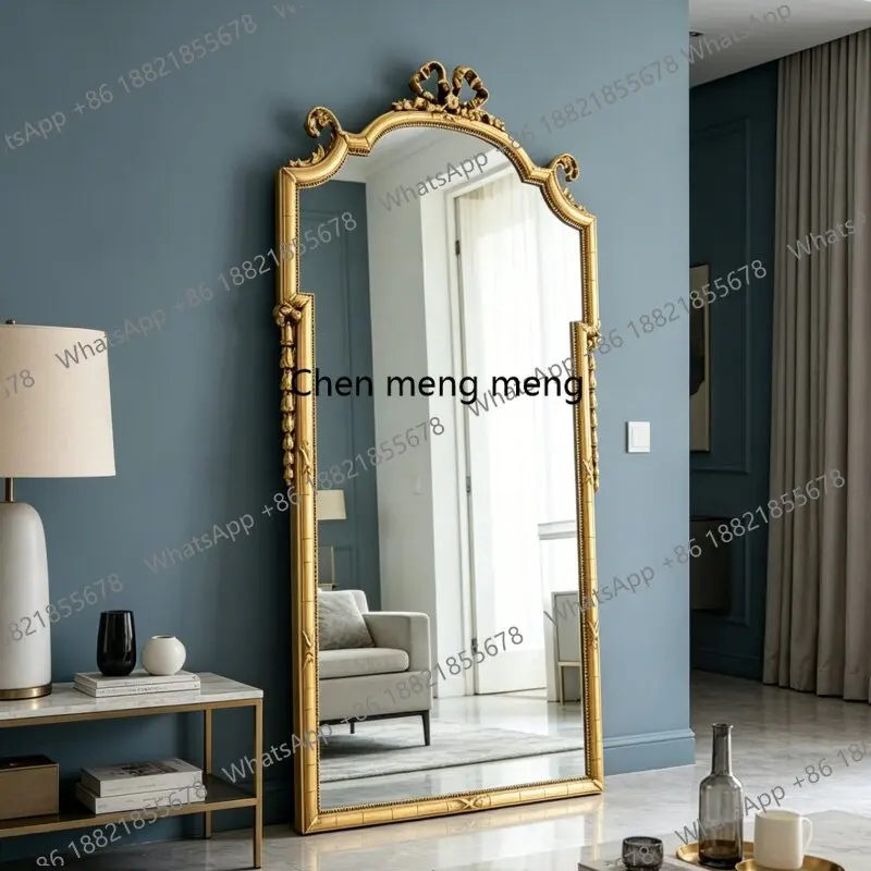 European retro style relief arched wall-mounted full-length mirror light luxury classical decorative dressing mirror