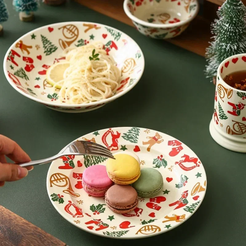 Christmas Ceramic Tableware Retro Bowls Plates Water Cup Breakfast Dessert Noodle Bowls Coffee Milk Cup Microwaveable Xmas Gift - view 4