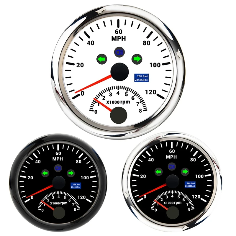 

2 In 1 85MM Marine GPS Tachometer 0-120 MPH Speedometer 0-8000 RPM With Red Backlight For Marine Trucks