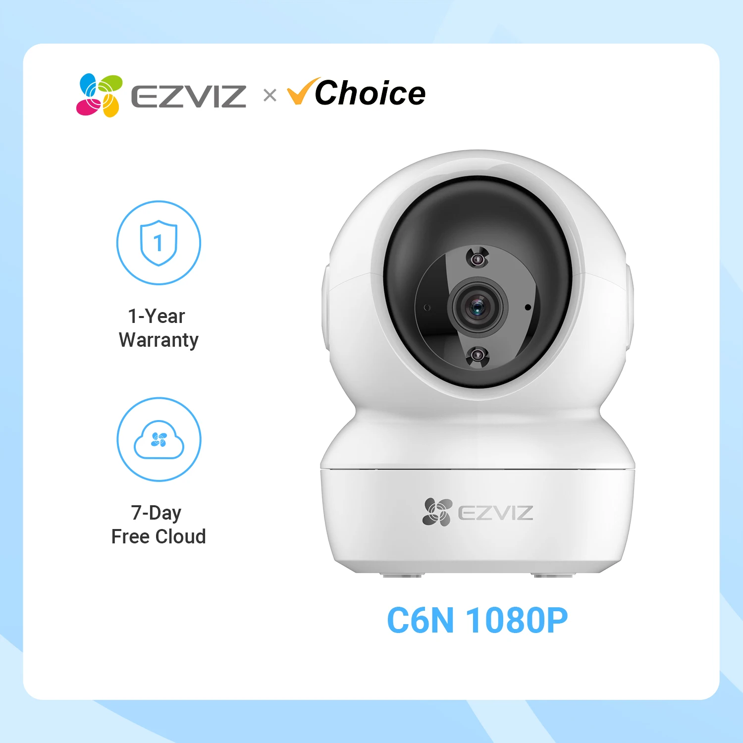 EZVIZ C6N White 1080P 360° Pan Tilt Indoor Camera,Motion Detection with Auto Tracking, 10m IR Night Vision,2-Way Talk,Sleep Mode