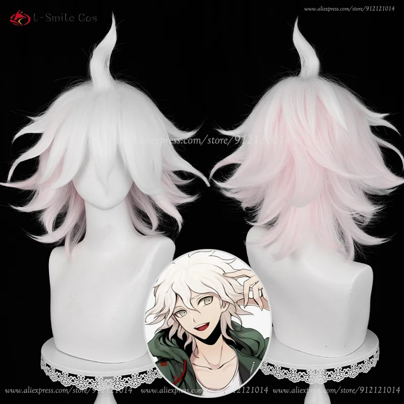 

Парик для косплея аниме Nagito Komaeda, 37 см, розовые, белые, парик с градиентом, термостойкие синтетические волосы, Хэллоуин, искусственный парик + шапочка для парика