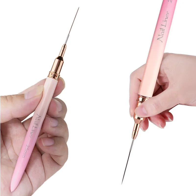 1/6 قطعة مقبض التدرج الوردي مسمار الفن بطانة فرش هلام فرشاة الأظافر هلام طلاء الأظافر فرشاة الرسم #2