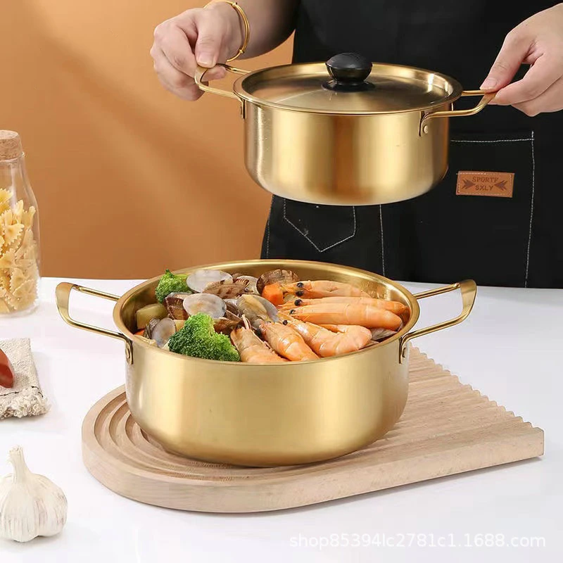 

Stainless Steel Korean Ramen Noodles Cooking Pots Non-stick Seafood Rice Soup Pans Kitchen Hotpot Cookware with Lid Gas Cooker