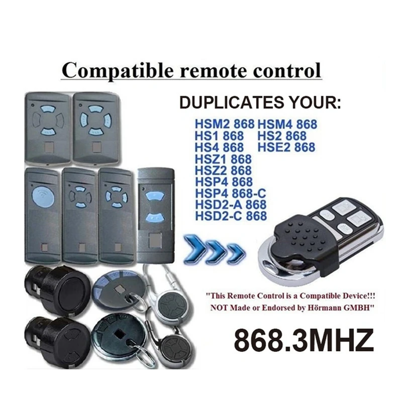 868Mhz Remote Control For Hormann 868Mhz HSM4 HSM2 HS2 HS4 HSE2 HSE4 HSZ1 HSZ2 HSP4 Parts Replicator Garage Door Opener