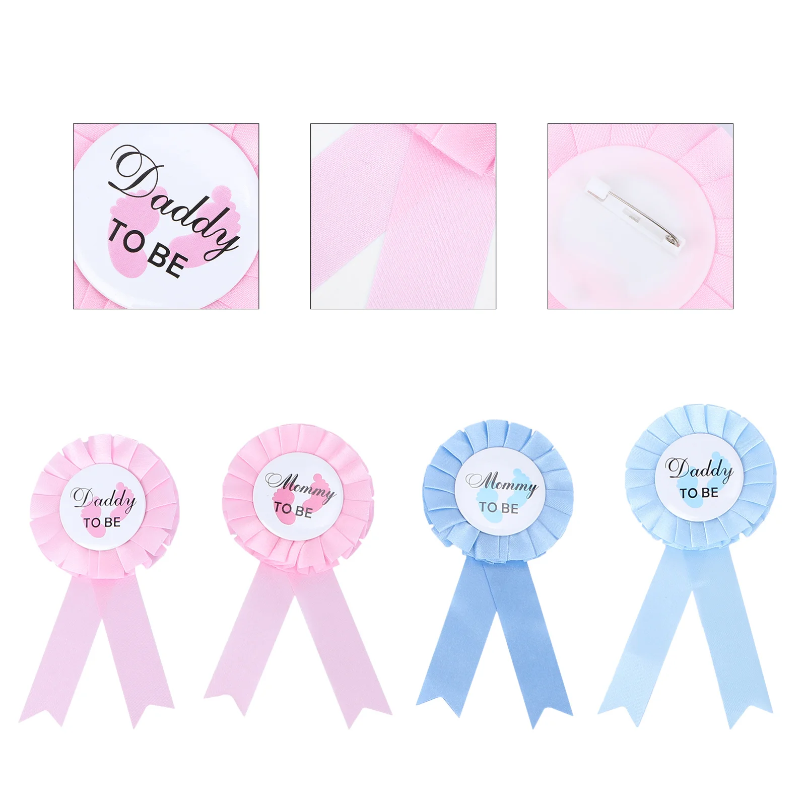 

4Pcs Birthday Party Badges Novelty Corsages Mommy Daddy to Be Pattern Creative Brooches Blue Pink Decorative Supplies