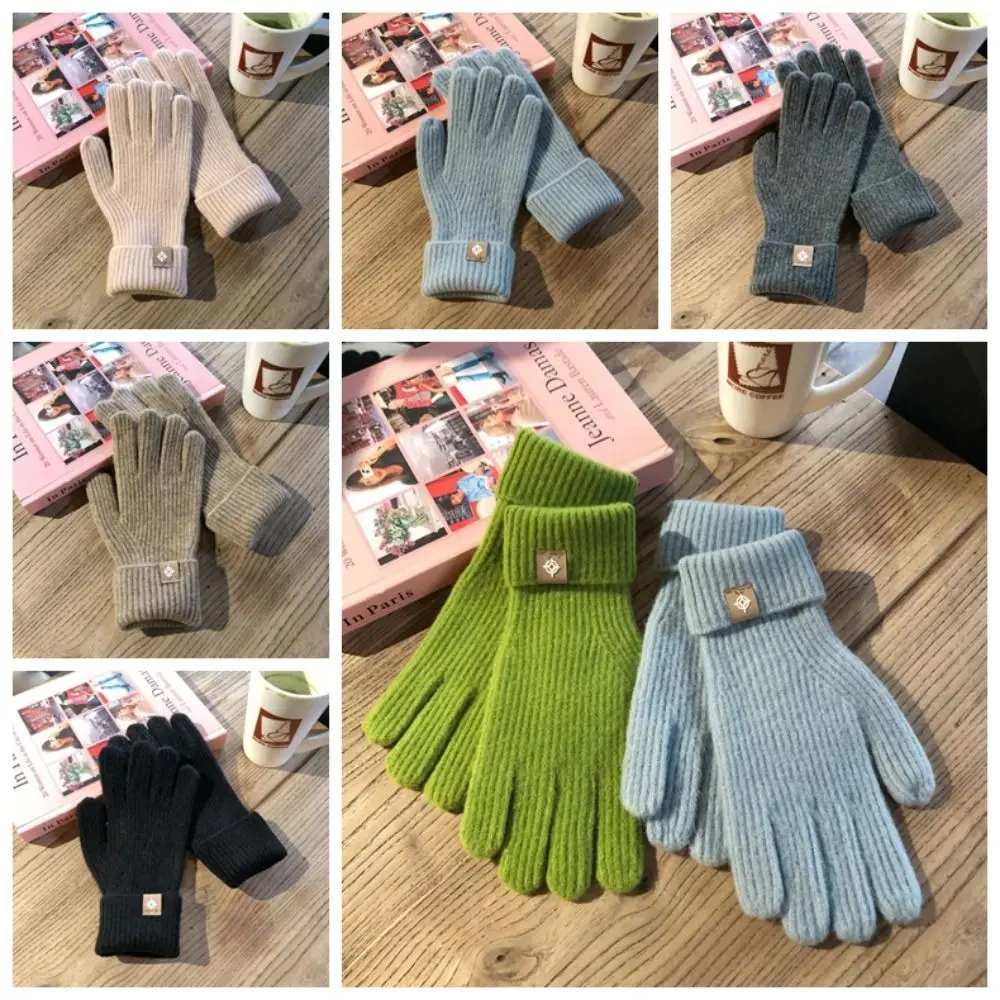 

1 pair Wool Knitting Knitting Gloves Touch Screen Five Finger Full Finger Mittens Warm Windproof Cycling Driving Gloves Female