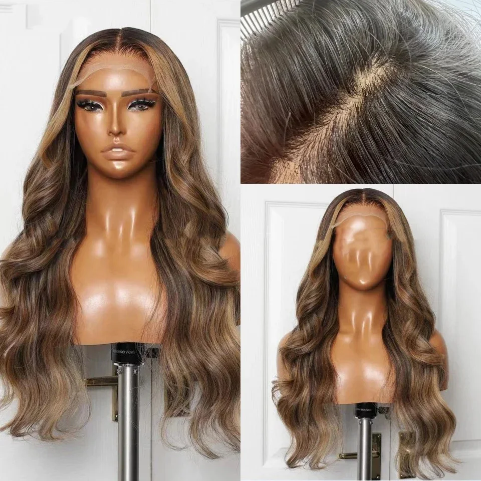 

26inch Silk Top Ombre Brown Body Wave 5x5 Silk Base Jewish Human Hair Wig With Baby Hair HD Lace European Hair Preplucked