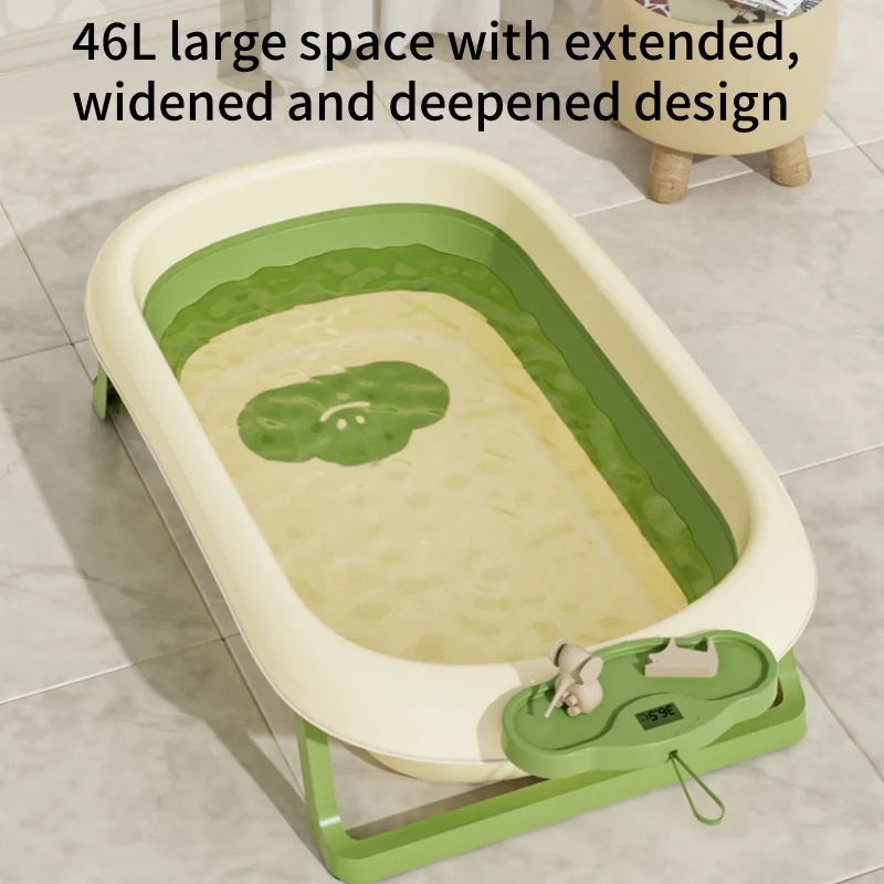 حوض استحمام يستشعر درجة حرارة الطفل - حوض استحمام كبير الحجم قابل للطي للأطفال للجلوس أو الاستلقاء - مستلزمات حمام الأطفال حديثي الولادة