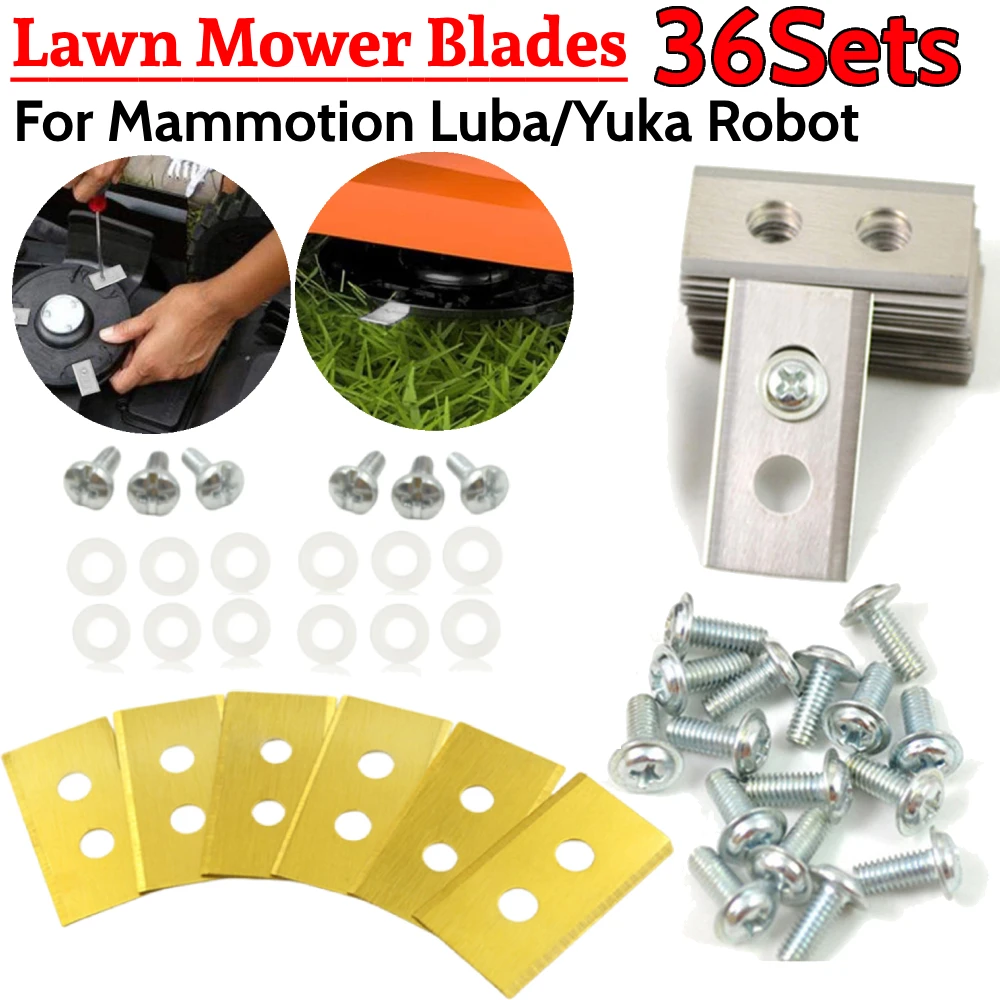 36Pcs Metal Replacement Blades with Washers Screw Lawn Cutting Blade Stainless Steel Mower Blade Set for Mammotion Luba Robot