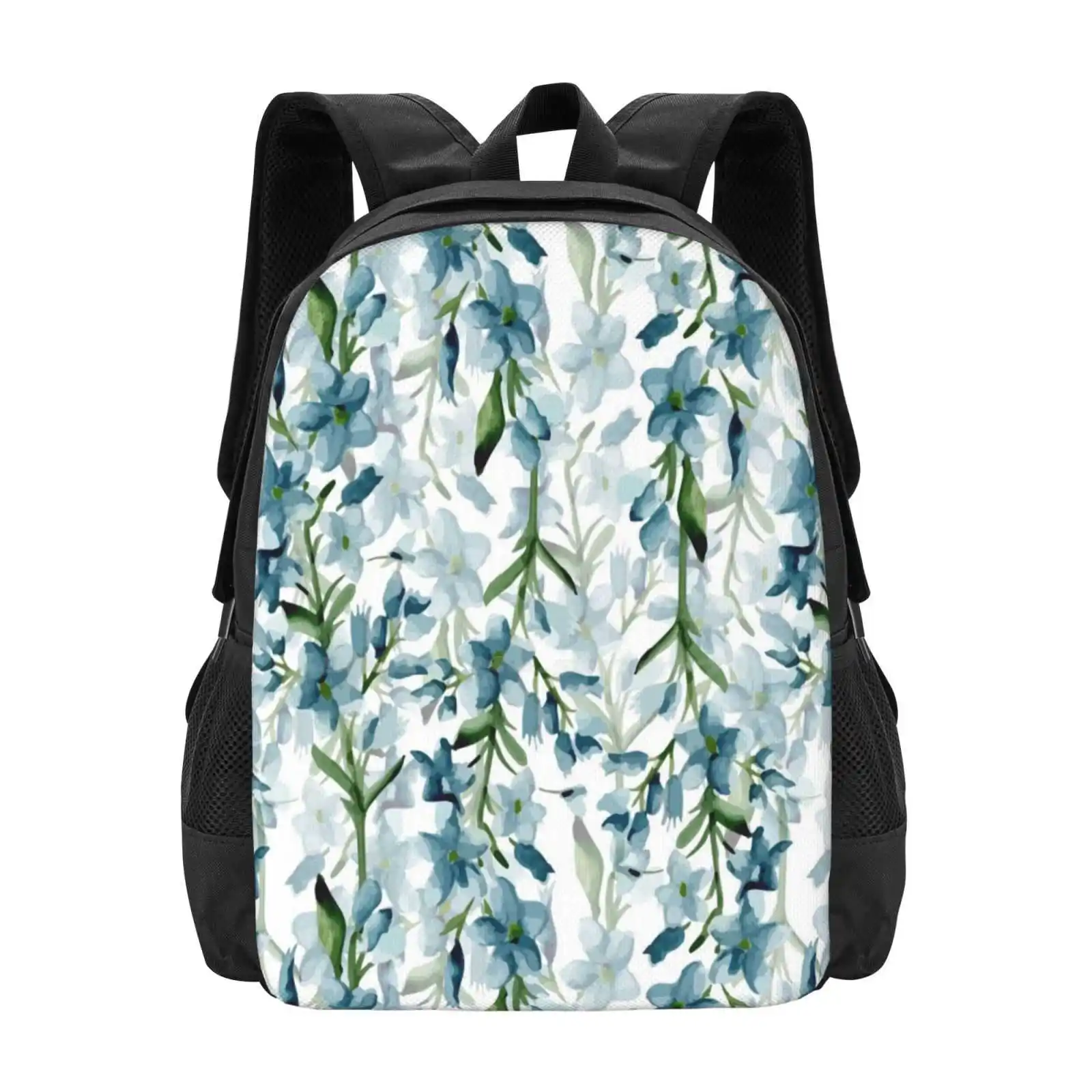 Blue Branches Pattern Design Bagpack School Bags Watercolor Floral Styled Elegance Effect Branch Textured Wallpaper Blossoming