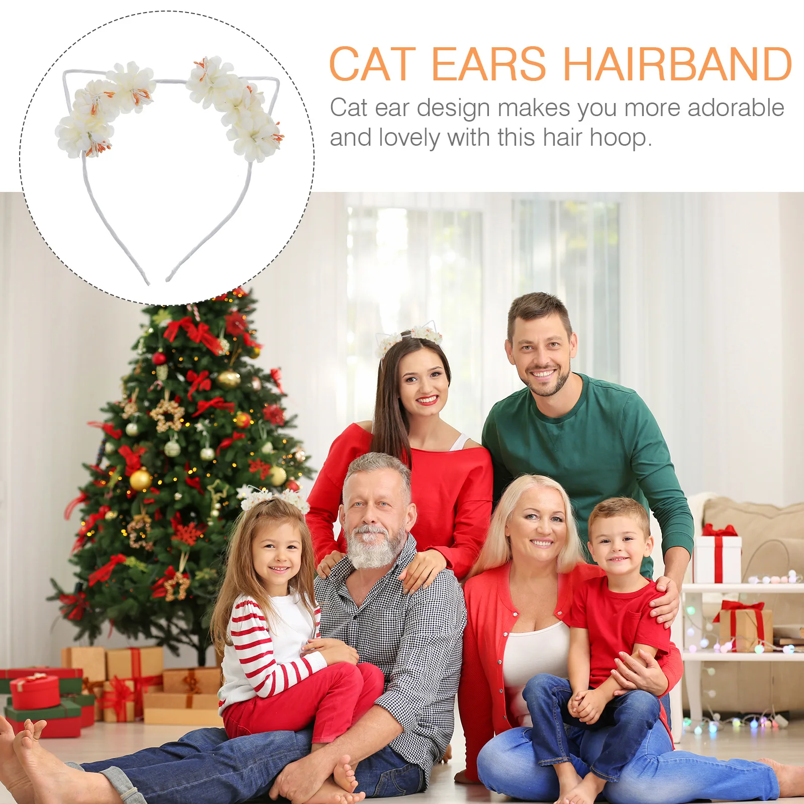

Cute Cat Ear Hair Hoop Artificial Flower Design Durable Premium Material For Women Girls Christmas Daily Wear 31-06 Creamy