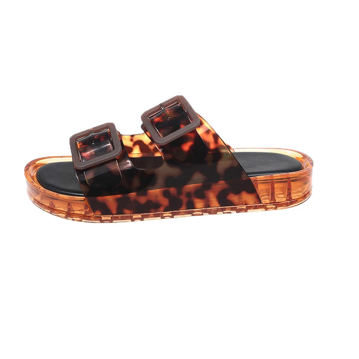 2026 Neue Damen-Leoparden-Jelly-Sandalen mit Doppelschnalle, Dicker Sohle, Rutschfest, Atmungsaktiv, für Outdoor und Strand, Modische Slides – Detail 2
