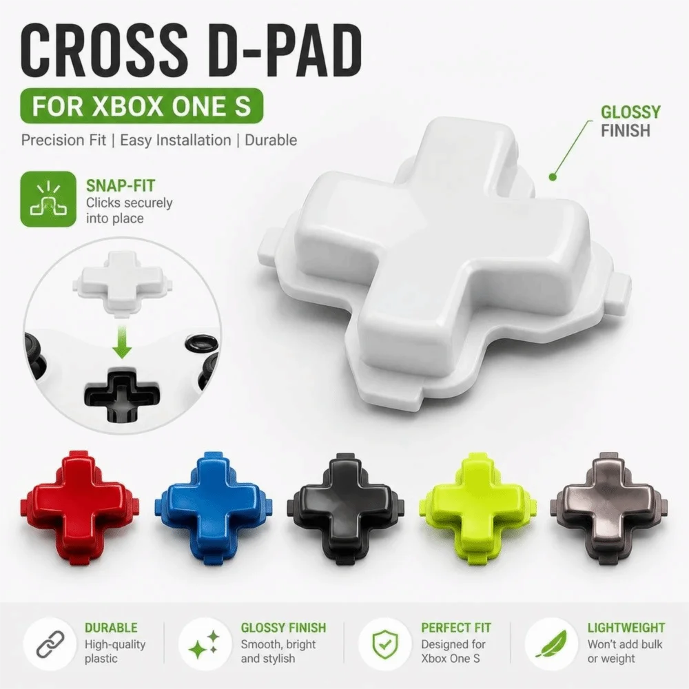 Cross Shaped Controller D-Pad Glossy Finish Snap-Fit Tabs Directional Control Key Multicolor for Xbox One S