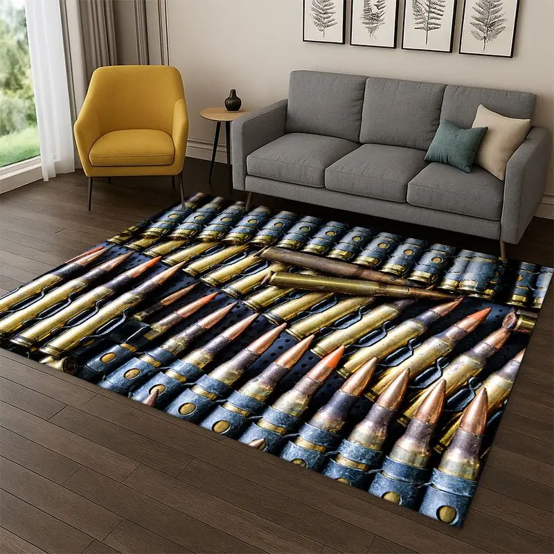 Gun Pistol Ammunition Bullet Cartridge Carpet Rug for Bedroom Living Room Sofa Playroom Doormat Home Decor,Area Rug Non-slip