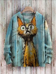 PLstar Cosmos-Jersey de punto con estampado 3D de gato para hombre, Jersey informal, invierno, ZZM71