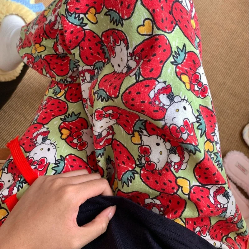 กางเกงนอนผ้าฝ้ายลายซานริโอ้ เฮลโล คิตตี้ น่ารัก สวมใส่สบายๆ สไตล์อนิเมะ แฟชั่นลำลอง ชุดนอนผู้หญิง