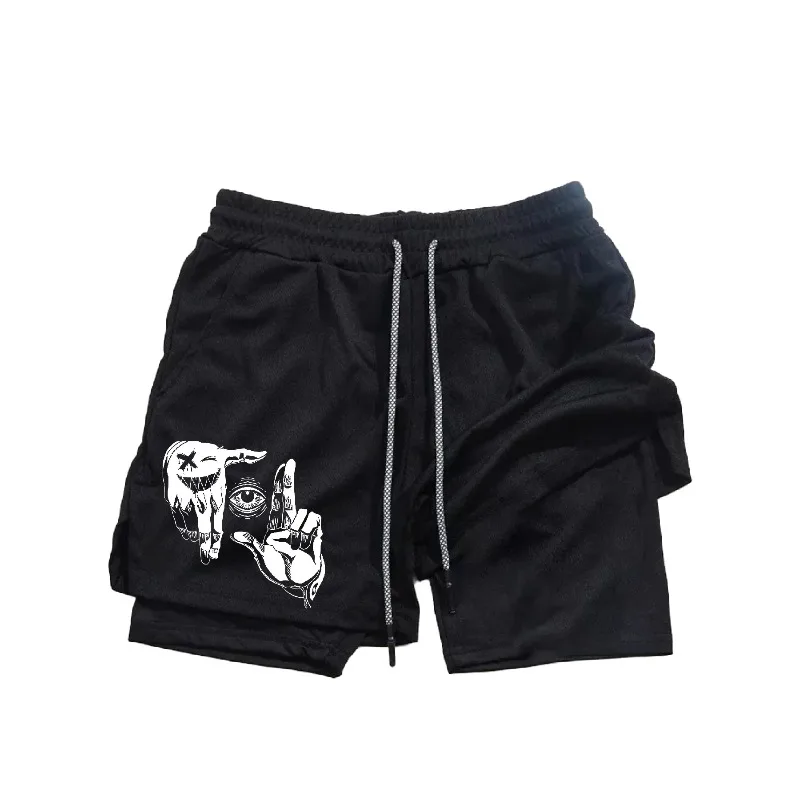 

Men's quick drying breathable 2-in-1 sports shorts, fitness training running shorts with mobile pocket, sports pants