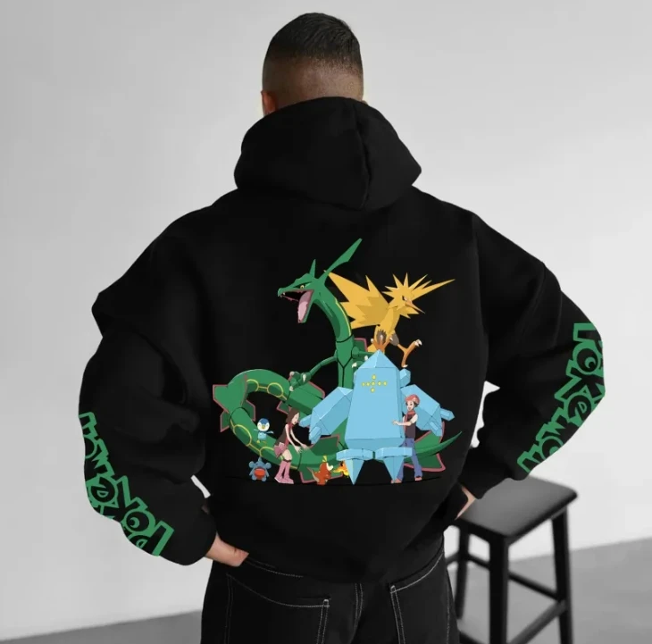 

Pokemon cooperation men's hoodie streetwear animation printing oversized casual wear 2025 autumn and winter unisex cotton trendy