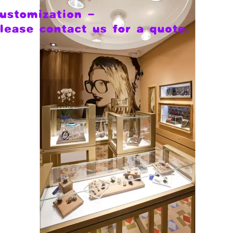 

custom.Luxury Showroom Counter Stainless Steel Store Furniture Glass Jewelry Display Showcase Jewelry Cabinets with Led