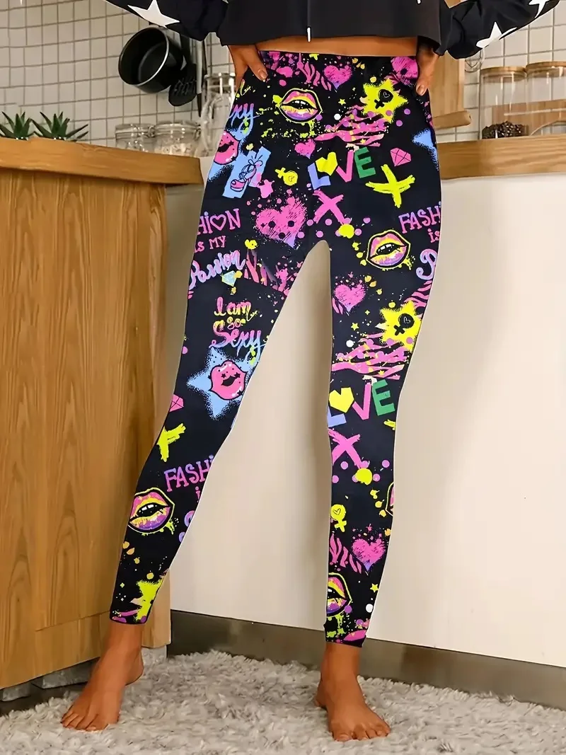 Full-body printed stretch comfortable casual slim-fit hip lift sports leggings for women