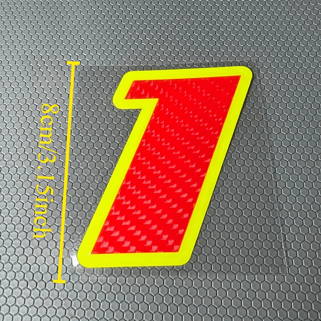 Carbon Fiber Racing Numbers 0-9 Vinyl Sticker Red Digits Neon Yellow Outline Waterproof Self Adhesive Motorcycle Helmet