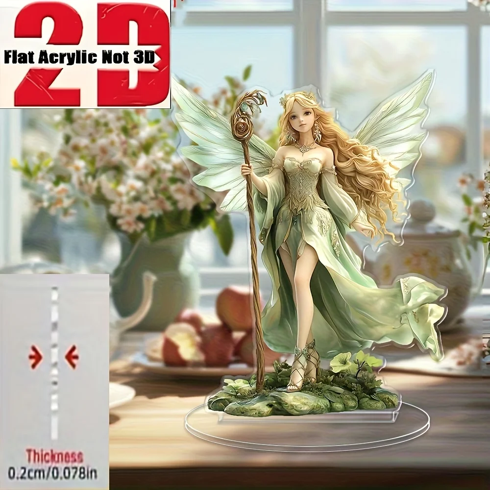 2D Flat Printing Acrylic Fairy Statue with Blonde Fairy And Magic Wand - Charming Desktop Ornament for Birthdays, Weddings, And