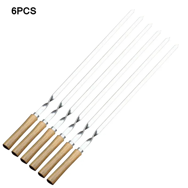 

Set of 6pcs Long Flat Stainless Steel BBQ Skewer Shish Kebab Forks with Wood Handle for Outdoor Meat Grill Barbecue Tools