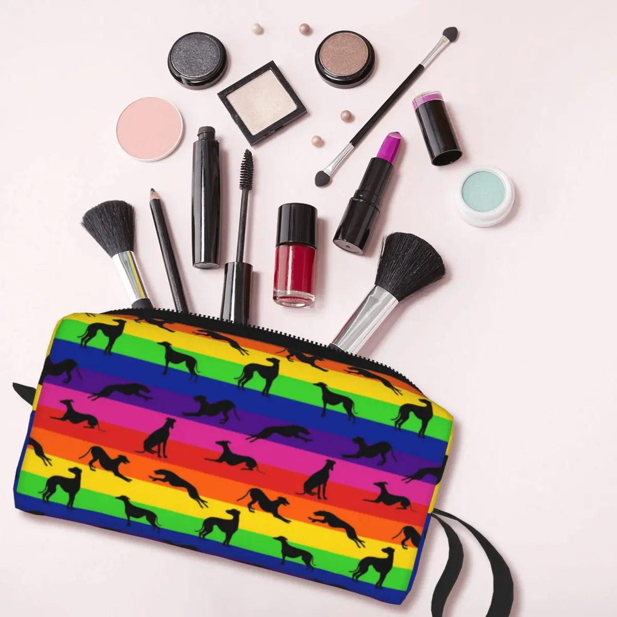 Greyt Greyhound Rainbow Toiletry Bag Whippet Sighthound Dog Makeup Cosmetic Organizer Ladies Beauty Storage Dopp Kit Case