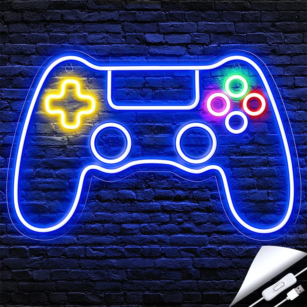 Game Controller Neon Sign Bedroom USB Gamepad Lamp Decoration Room Wall Ceiling Decor LED Night Light Gamer Gifts for Teens Boys