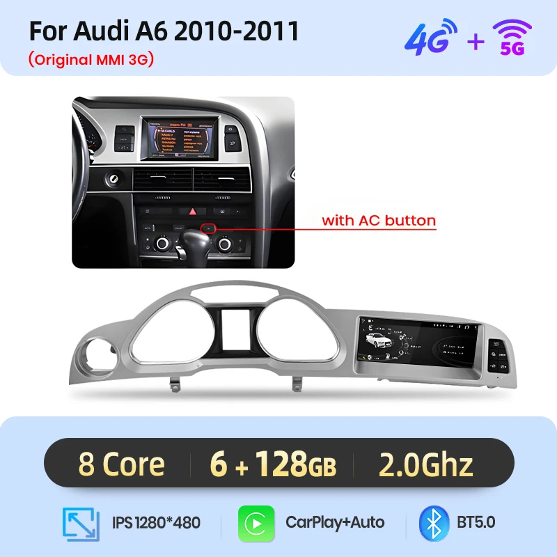 Junsun 8.8 Inch Draadloze CarPlay Andorid Auto Radio Multimedia Voor Audi A6 C6 4F 2005-2011 MMI 2G 3G GPS Navigatie Stereo