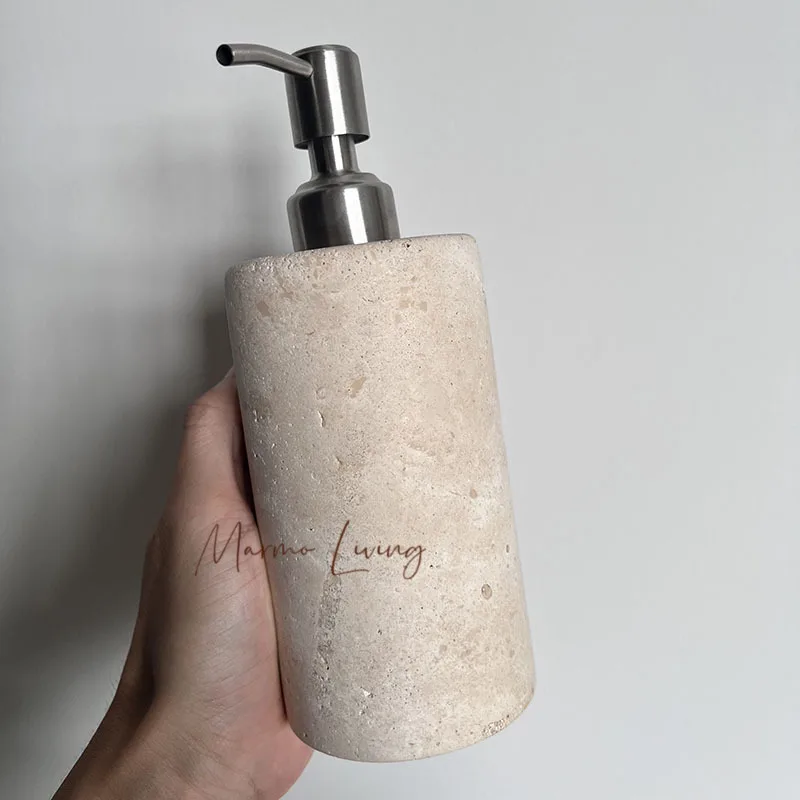 

Wabi Sabi Natural Stone Soap Dispenser Press Type for Hotel Shampoo Bath Lotion