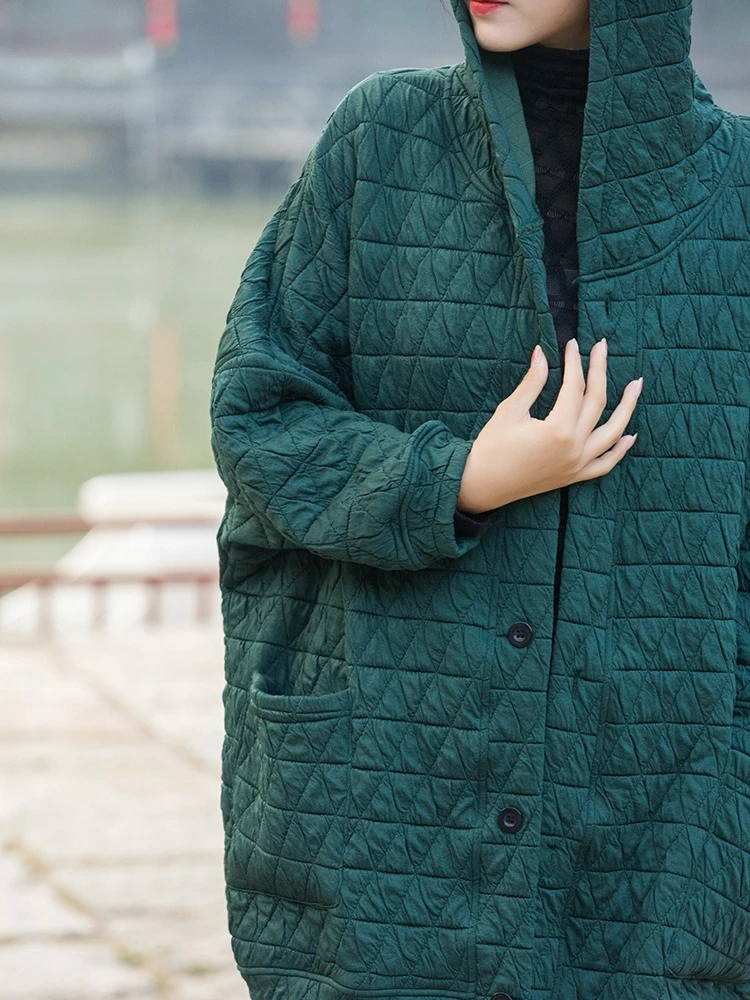 Vintage Harajuku Cotton Coat Autumn Winter Women's Clothing Quilted Hooded Jacket Single-breasted Original Outerwear Parka Loose