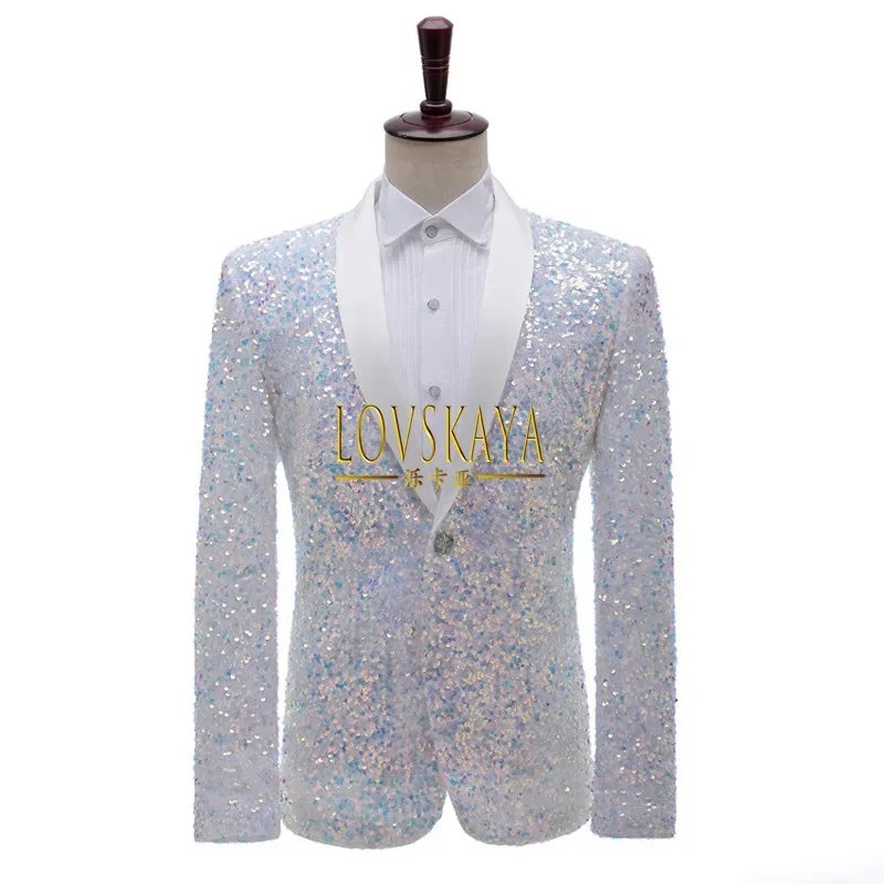 Colorful jackets men's dresses three-dimensional sequins color changing flashes stage performances suits hosts