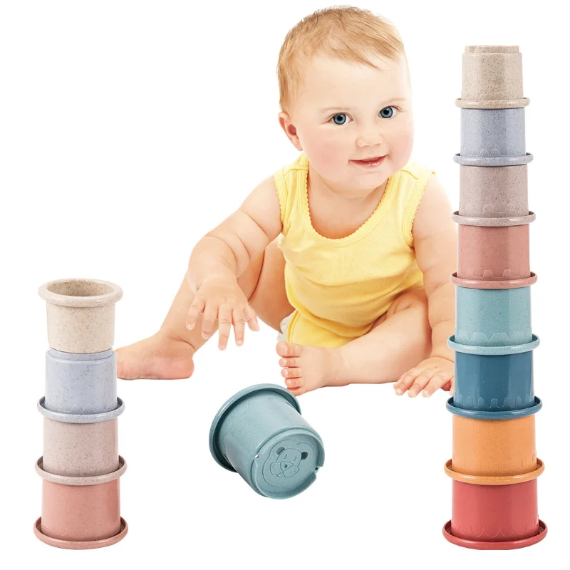 Baby Silicone Hourglass Stacking Cup Montessori Educational Toy Intelligence Gift Toys Stacking Ring Tower Toy Infant Bath Play